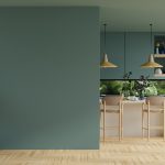 Green kitchen room and minimalist interior design
